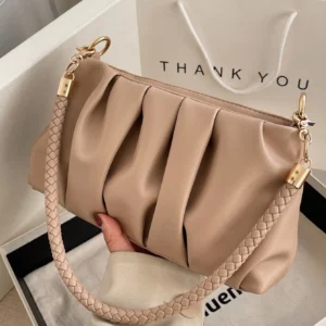 Bolsa Vintage de Couro PU Plissada.