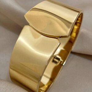 Pulseira Minimalista Grosso Aço Inoxidável, Elegante e Ampla Cuff.