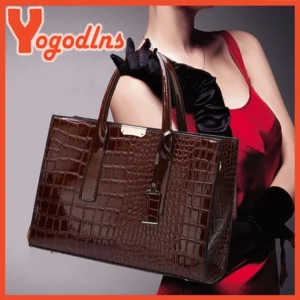 Bolsa Luxo Jacaré designer, Couro Patente do Plutônio Crossbody.