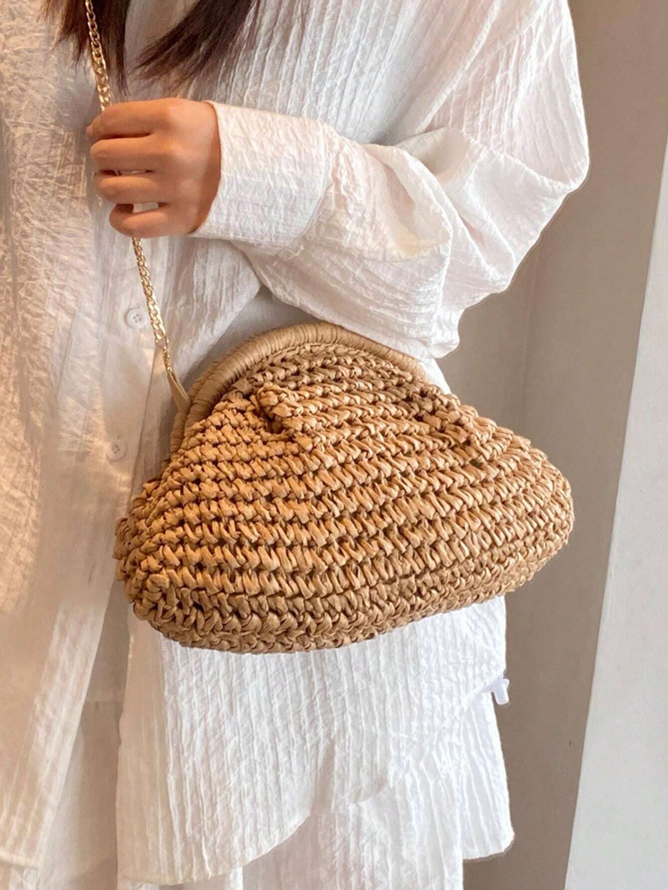 Bolsa de Palha Estilo Literário Niche com Corrente. - Imagem 2