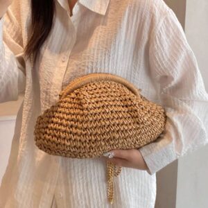 Bolsa de Palha Estilo Literário Niche com Corrente.