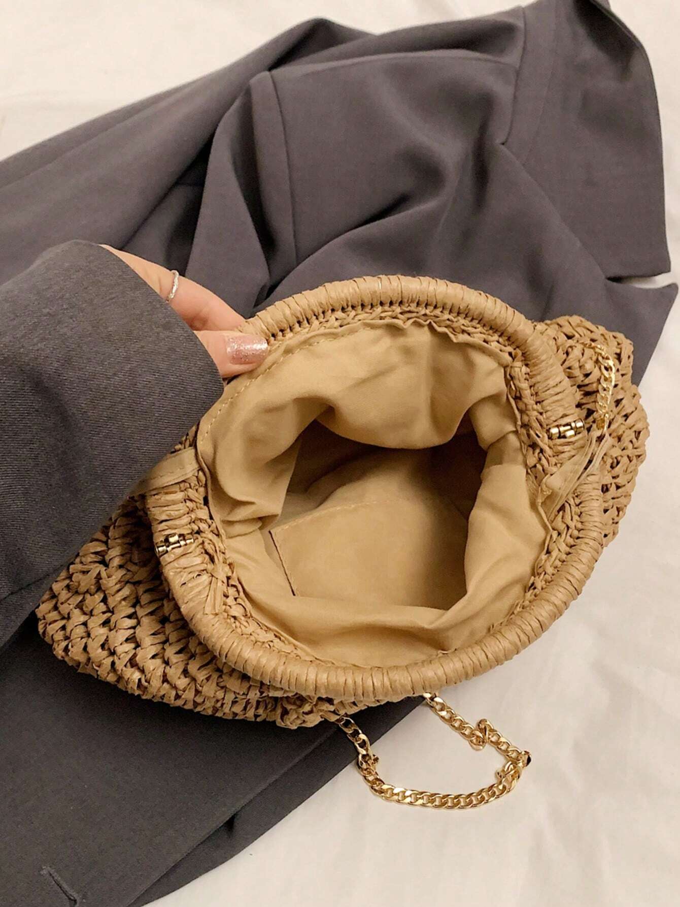 Bolsa de Palha Estilo Literário Niche com Corrente. - Imagem 5